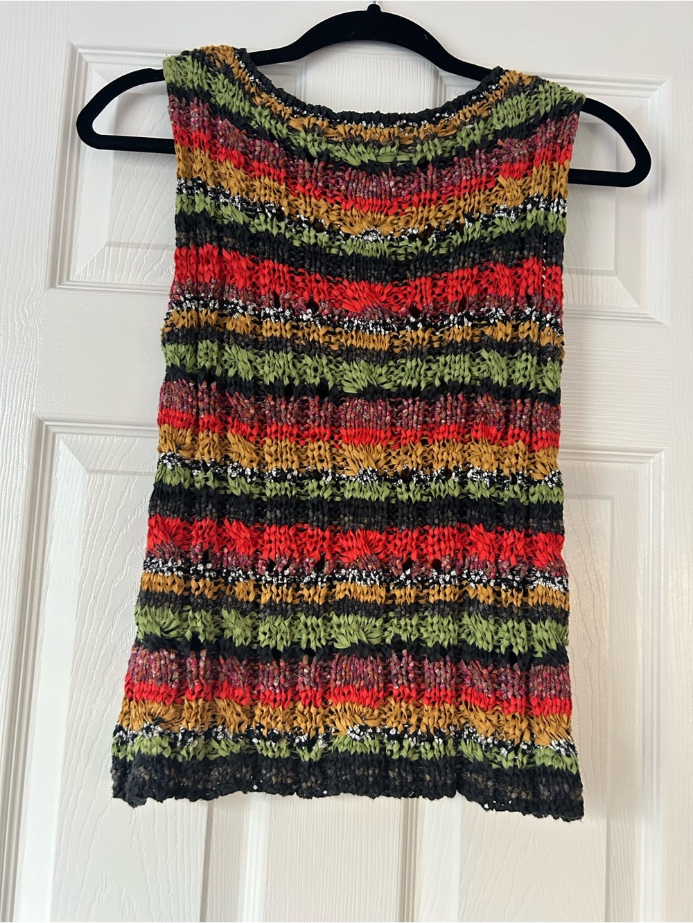 Anthropologie Multicolor Striped Knit Tank Top in Red, Green, Yellow, Black M